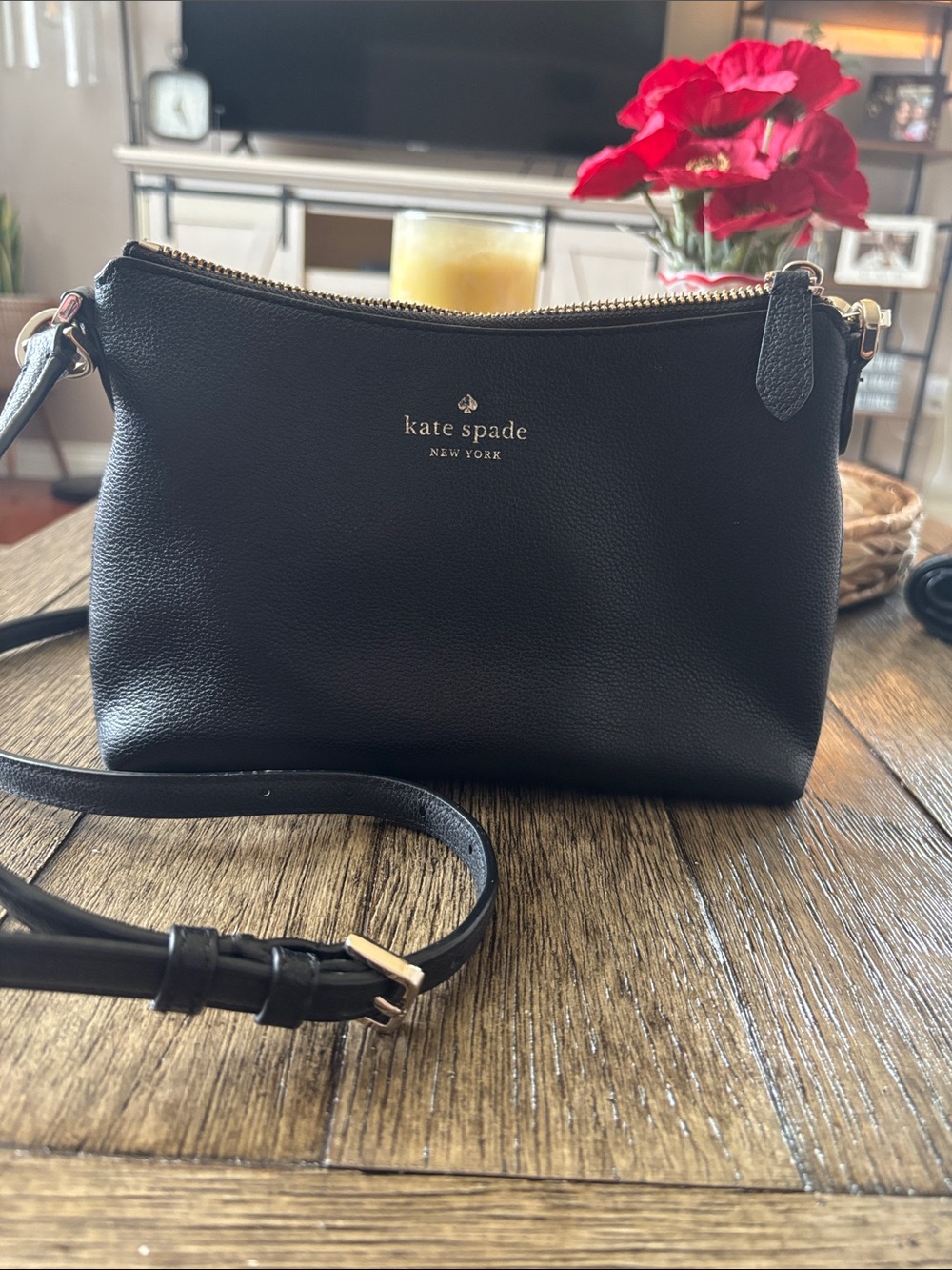 Kate Spade Black Pebbled Leather Crossbody with Gold-Tone Logo